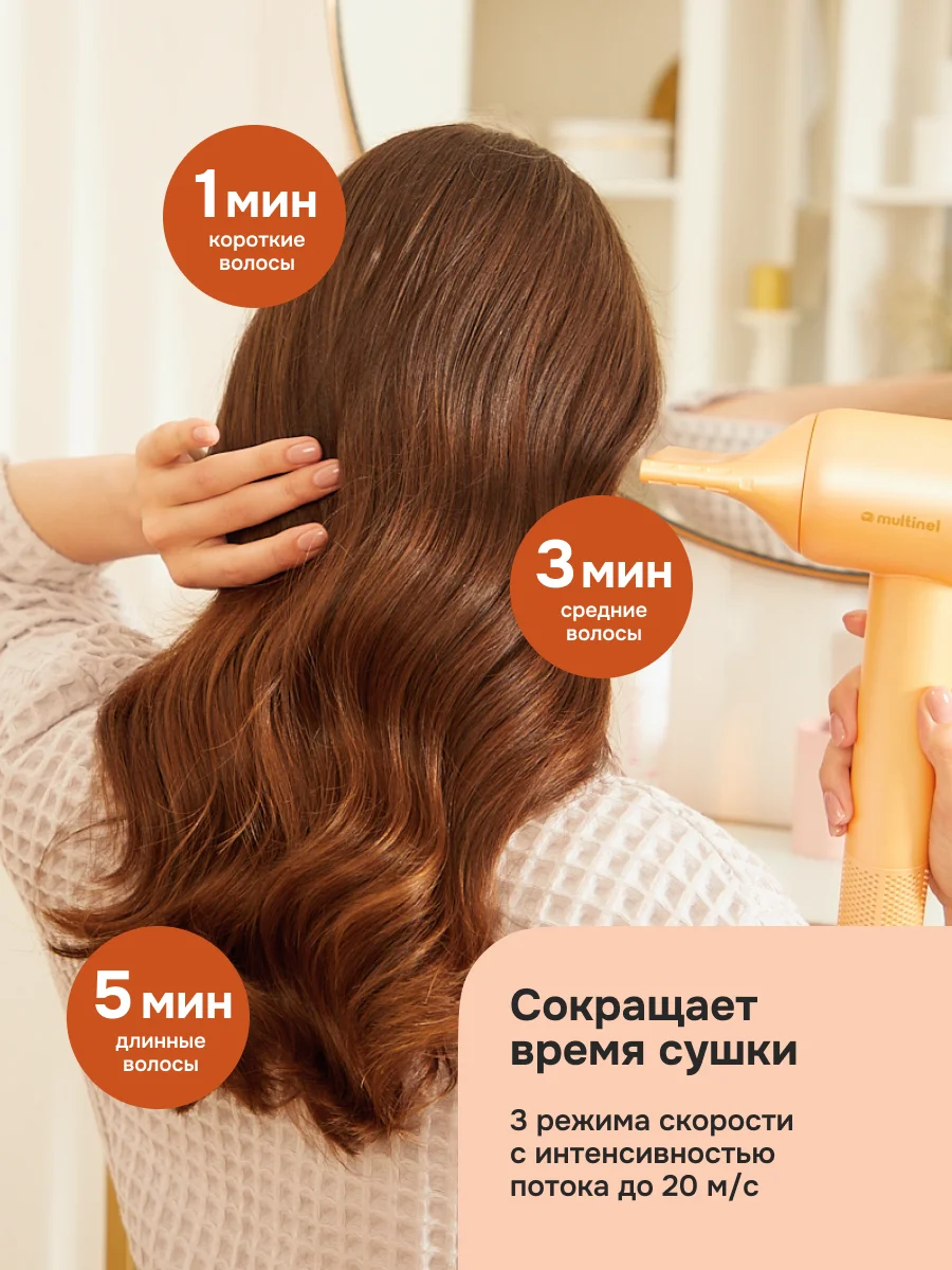 Фен для волос Multinel Aura, ионизация, Extra Care, концентратор