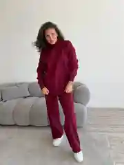 Марсала костюм женский с брюками палаццо, теплый
