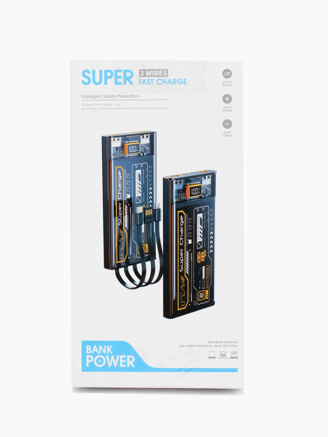 Белый повербанк 20000mah / Портативный внешний аккумулятор powerbank со встроенными кабелями