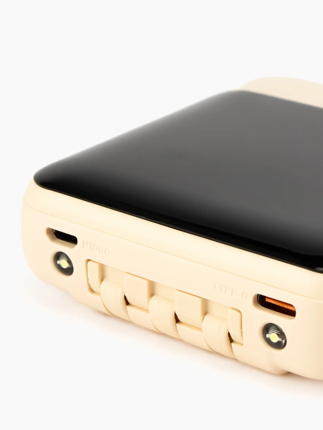 Бежевый повербанк 10000mah / Портативный внешний аккумулятор powerbank со встроенными кабелями