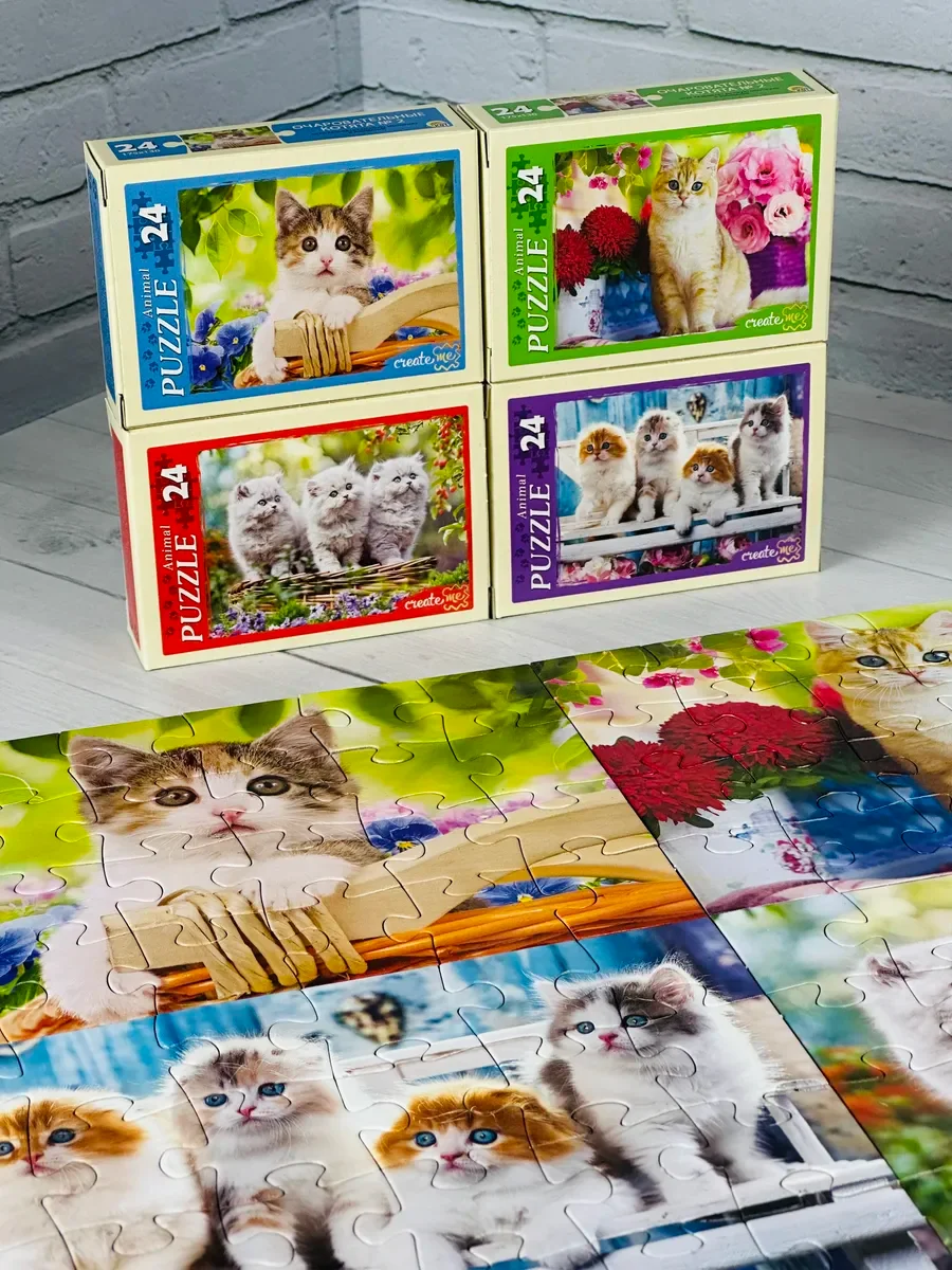 Пазл для малышей игра мозаика головоломка 4 шт 24 детали котята котенок кот кошка кошечка