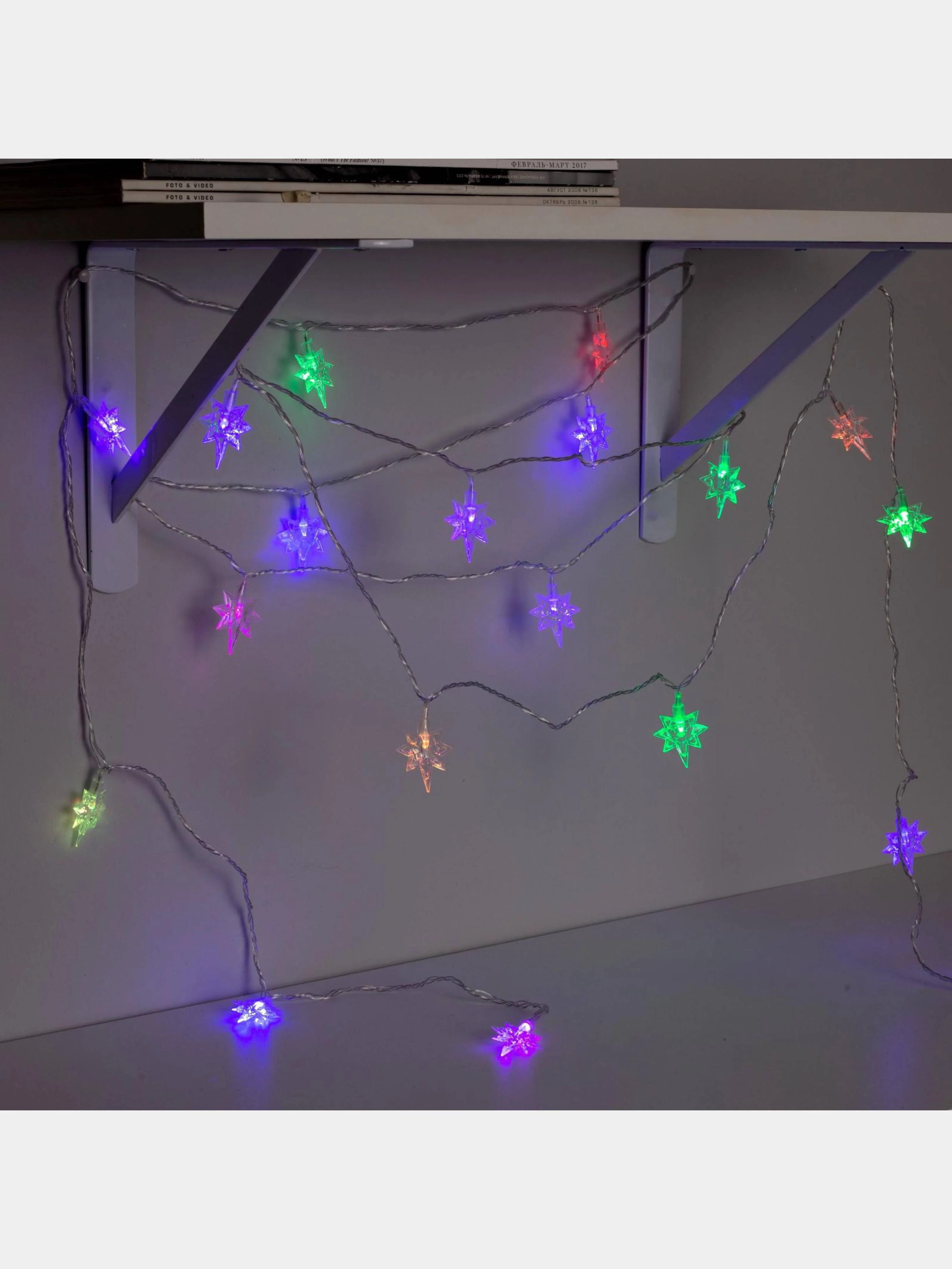 Гирлянда Нить 5 м с насадками Звёзды, прозрачная нить, 20 LED, свечение мульти, мигание