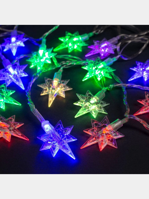 Гирлянда Нить 5 м с насадками Звёзды, прозрачная нить, 20 LED, свечение мульти, мигание