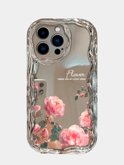 Чехол для iPhone XR, 11, 12, 13, 15, Pro, Max на Айфон, зеркальный, силиконовый с цветами, розы
