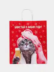 Красный пакет новогодний, подарочный, 38 х 28 х 15 см