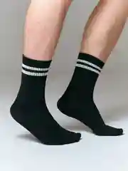 Черный мужские спортивные носки с полосками, хлопковые, удобные, белые/чёрные