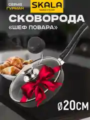 Сковорода SKALA "Гранит", 20 см, со съемной ручкой и стеклянной крышкой