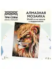 Алмазная мозаика Три совы "Царь зверей", холст на деревянном подрамнике, 30х40 см
