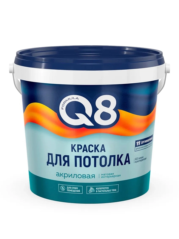 Краска для потолка водно-дисперсионная Formula Q8, акриловая, матовая, белая, 1,4 кг