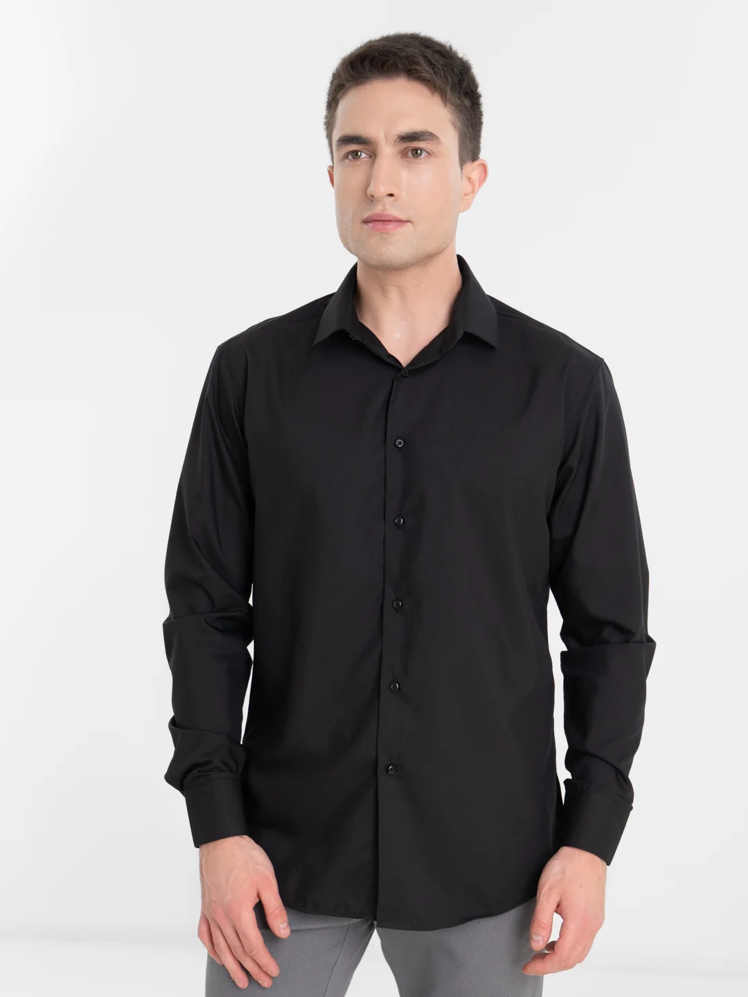 Черный рубашка классическая с длинным рукавом, приталенная Slim fit