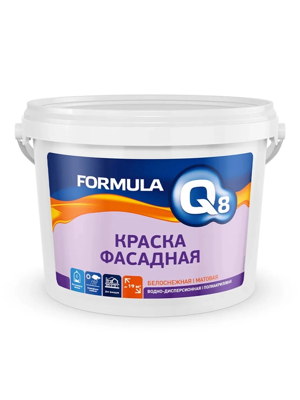 Краска фасадная водно-дисперсионная Formula Q8, матовая, белая, 13 кг