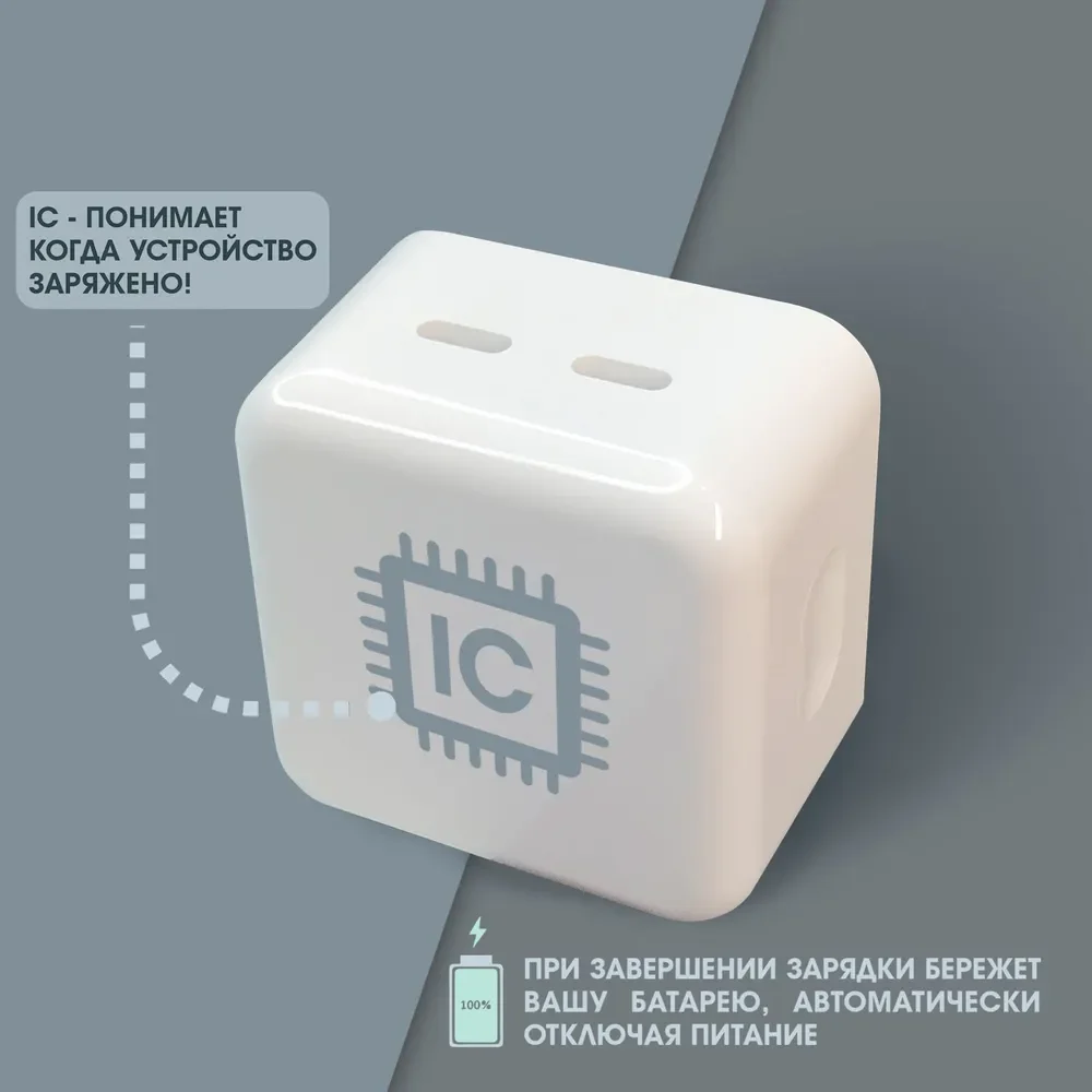 Блок питания на 2 USB Type-C быстрая зарядка 35W C+C адаптер