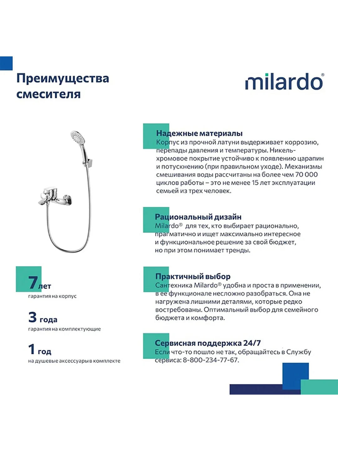 Смеситель для ванны с душем Milardo Rora, хром