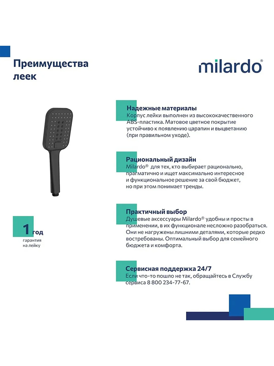 Лейка для душа Milardo Ideal Spa, 3 режима, черная матовая