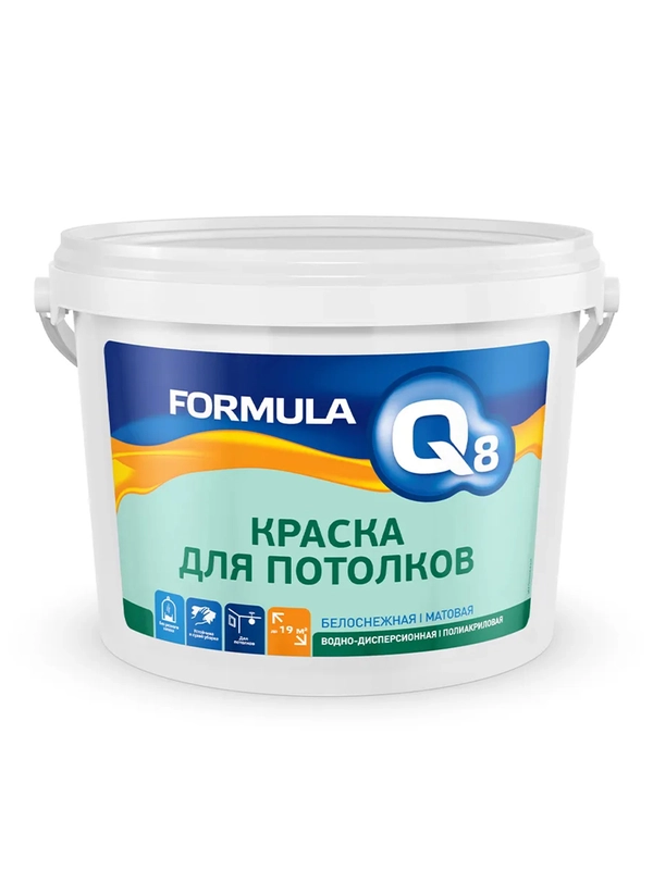 Краска для потолка водно-дисперсионная Formula Q8, акриловая, матовая, белая, 13 кг