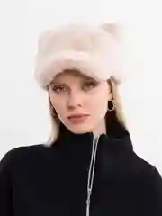 Бежевый кепка, бейсболка женская меховая с ушками.Кепка зимняя  Кошка.Шапка женская меховая