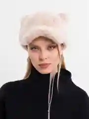 Бежевый кепка, бейсболка женская меховая с ушками.Кепка зимняя  Кошка.Шапка женская меховая