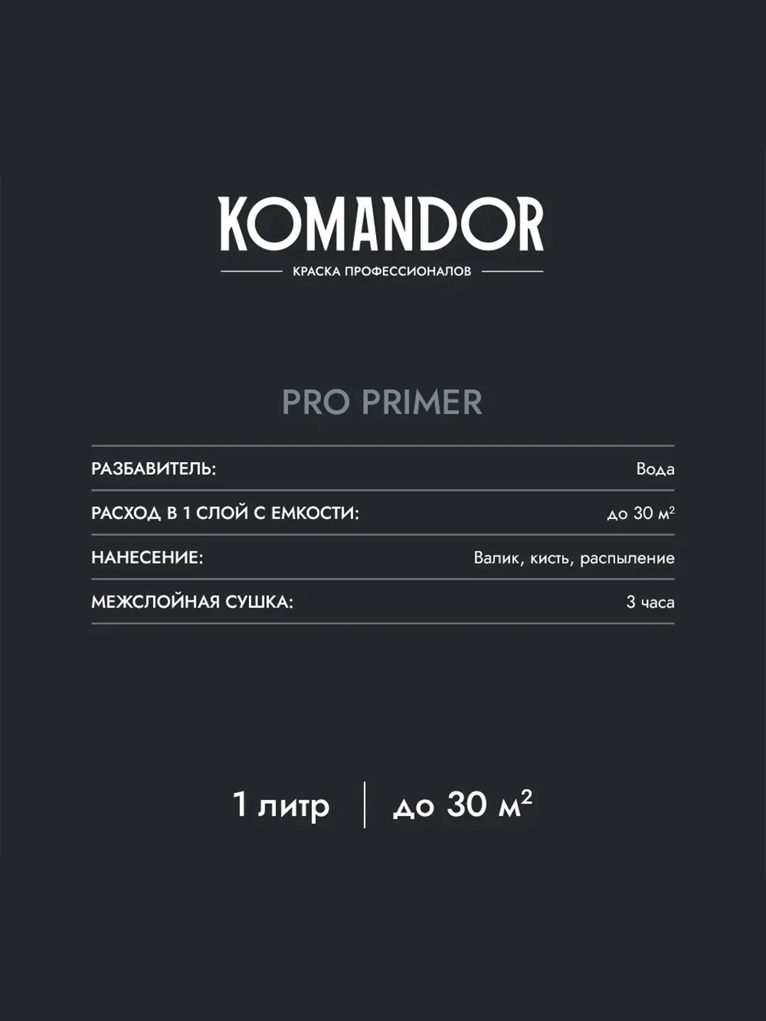 Грунтовка универсальная концентрат 1:3 Komandor Pro Primer, 1 л
