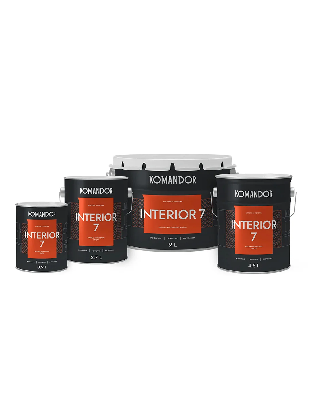Краска для стен и потолков Komandor Interior 7, матовая, база C, бесцветная, 9 л