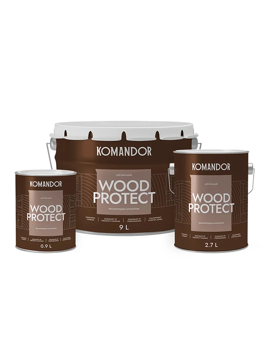 Антисептик для дерева Komandor Wood Protect, лессирующий, база С, бесцветный, 9 л