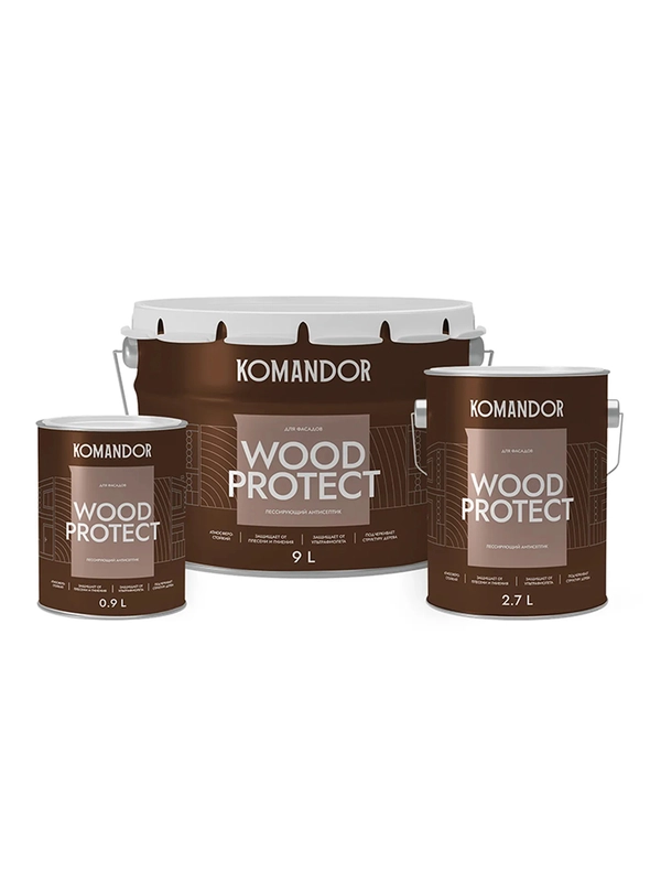Антисептик для дерева Komandor Wood Protect, лессирующий, база С, бесцветный, 9 л