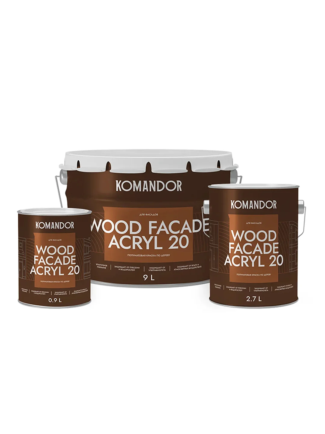 Краска для деревянных фасадов Komandor Wood Facade Acryl 20, полуматовая, база C, 2,7 л
