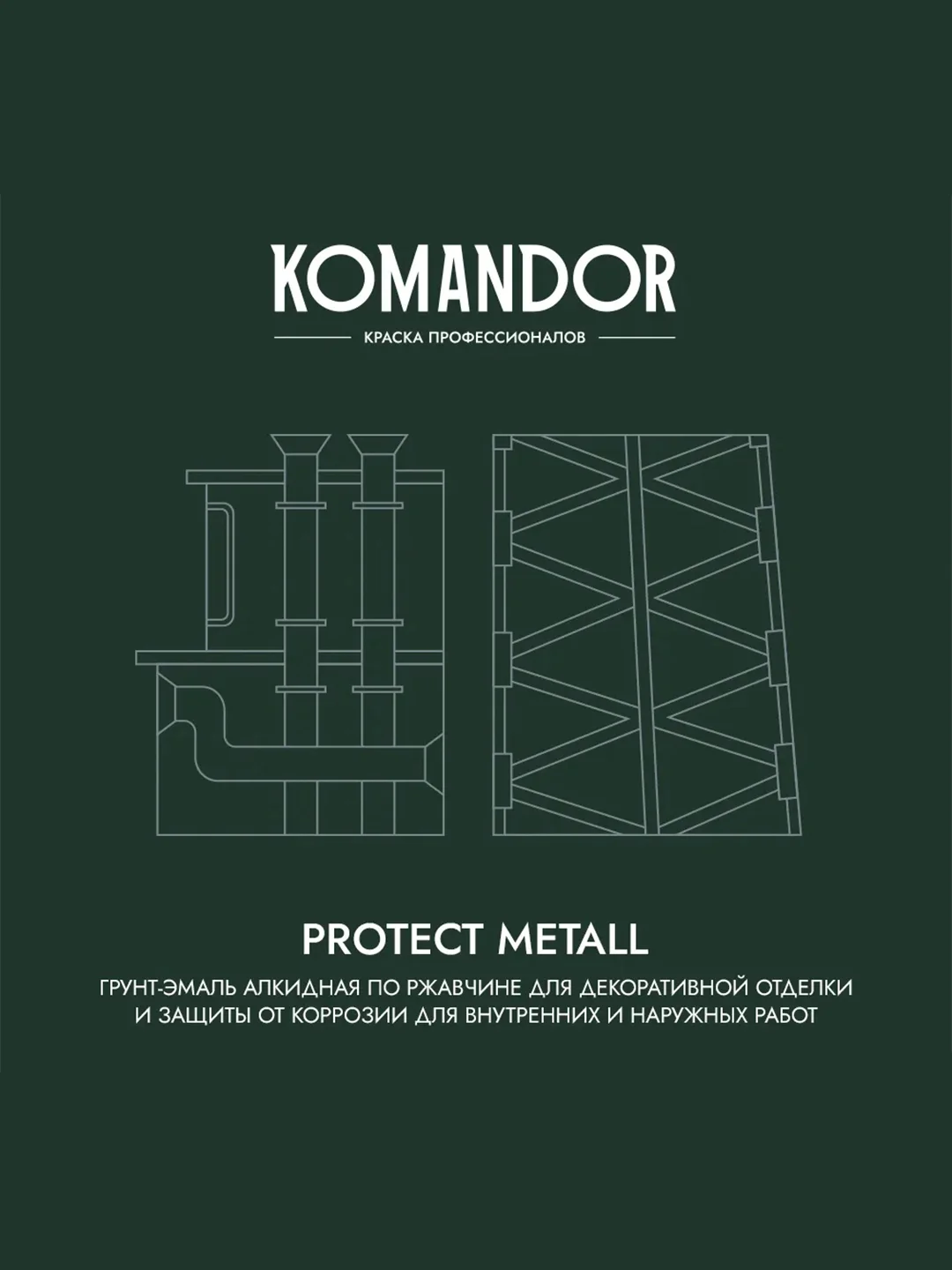 Грунт-эмаль по ржавчине 3 в 1 Komandor Protect Metall, глянцевая, база А, белая, 4,5 л