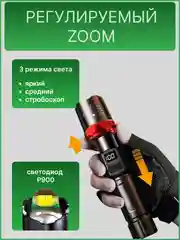Черный светодиодный ручной фонарь, с индикацией заряда