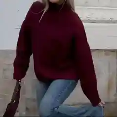 Бордовый свитер женский, бордовый, оверсайз, с горлом