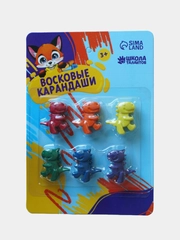 Восковые карандаши мелки фигурные Динозаврики, набор 6 цветов в блистере Динозавры