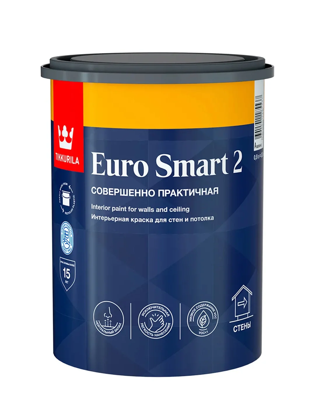 Краска моющаяся для стен и потолков Euro Smart-2 (Евро-2) TIKKURILA 0,9л белый (база А)