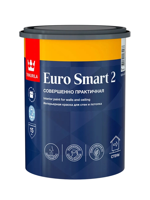 Краска моющаяся для стен и потолков Euro Smart-2 (Евро-2) TIKKURILA 0,9л белый (база А)