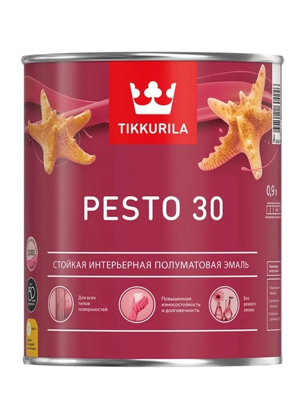 Эмаль алкидная стойкая полуматовая Pesto 30 (Песто 30) TIKKURILA 0,9 л бесцветная (база С)