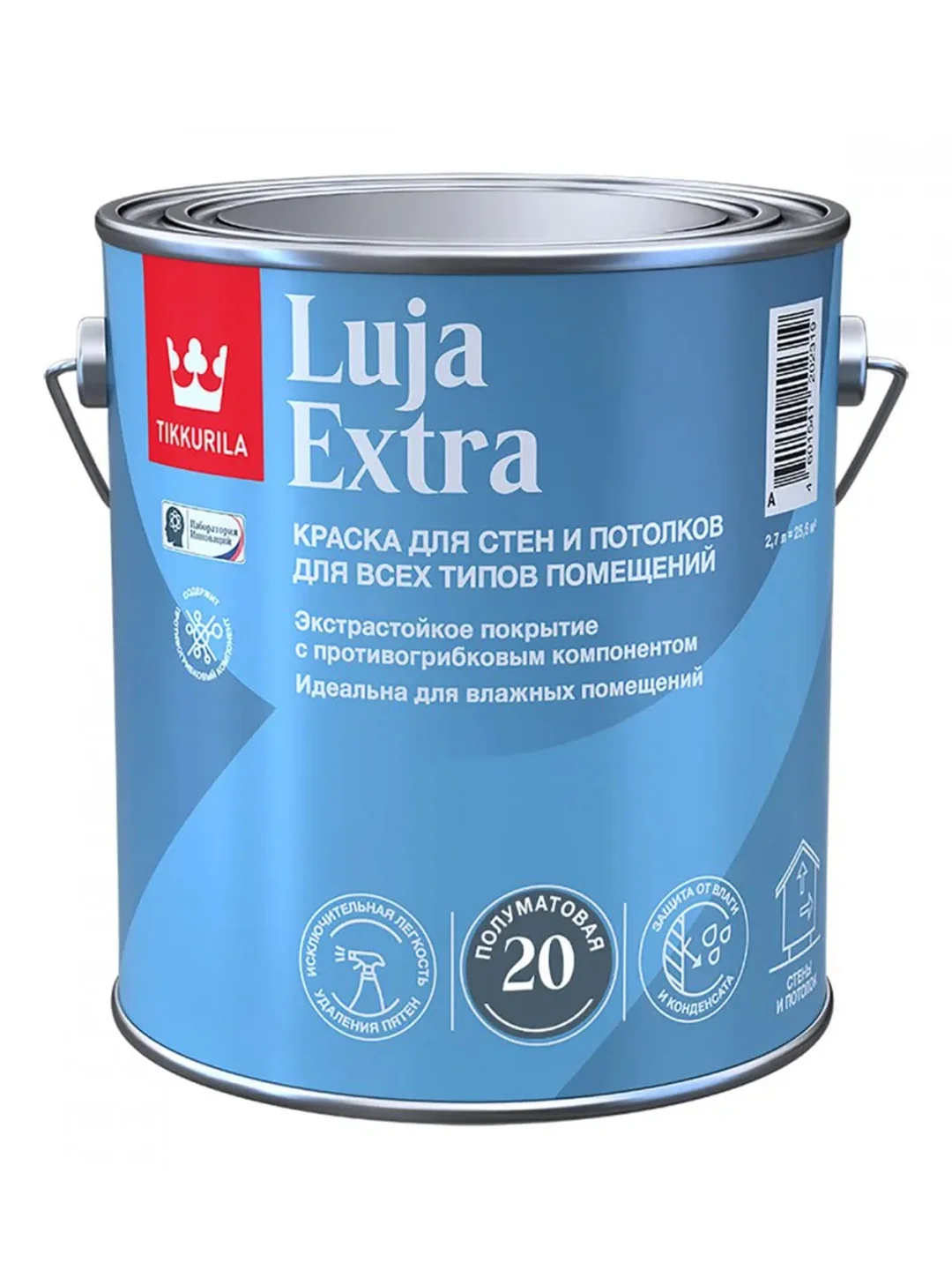 Краска для стен и потолков, Tikkurila Luja Extra, полуматовая, база С, бесцветная, 2,7 л