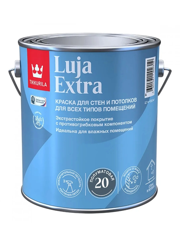 Краска для стен и потолков, Tikkurila Luja Extra, полуматовая, база С, бесцветная, 2,7 л
