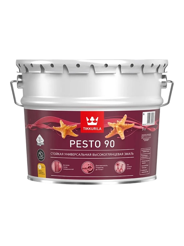 Эмаль высокоглянцевая Euro Pesto 90 (Песто 90) TIKKURILA 9 л белая (база А)