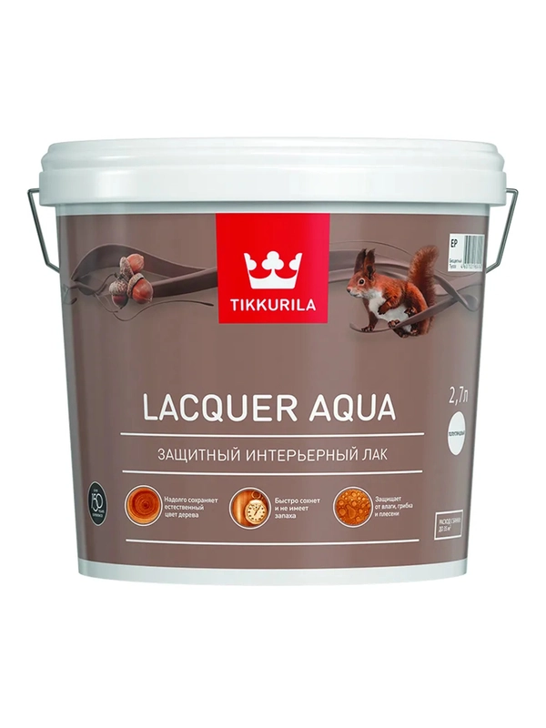 Лак полуглянцевый Lacquer Aqua (Лак Аква) TIKKURILA 2,7 л бесцветный (база EP)