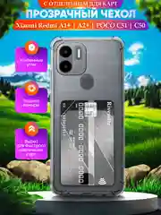 Чехол для Xiaomi Redmi A2+ / A1+ Plus / Poco C51 с карманом для карт, прозрачный