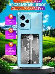 Чехол для Xiaomi Poco X5 Pro 5G (Сяоми Поко Икс 5 Про), с карманом для карт, прозрачный