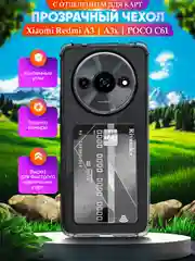 Чехол для Xiaomi Redmi A3 / A3X / POCO C61 (Редми А3/A3х),с карманом для карт, прозрачный