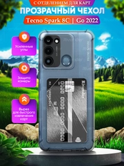 Чехол Tecno Spark Go 2022, Spark 8C Спарк Го 2022  Спарк 8С с карманом для карт прозрачный