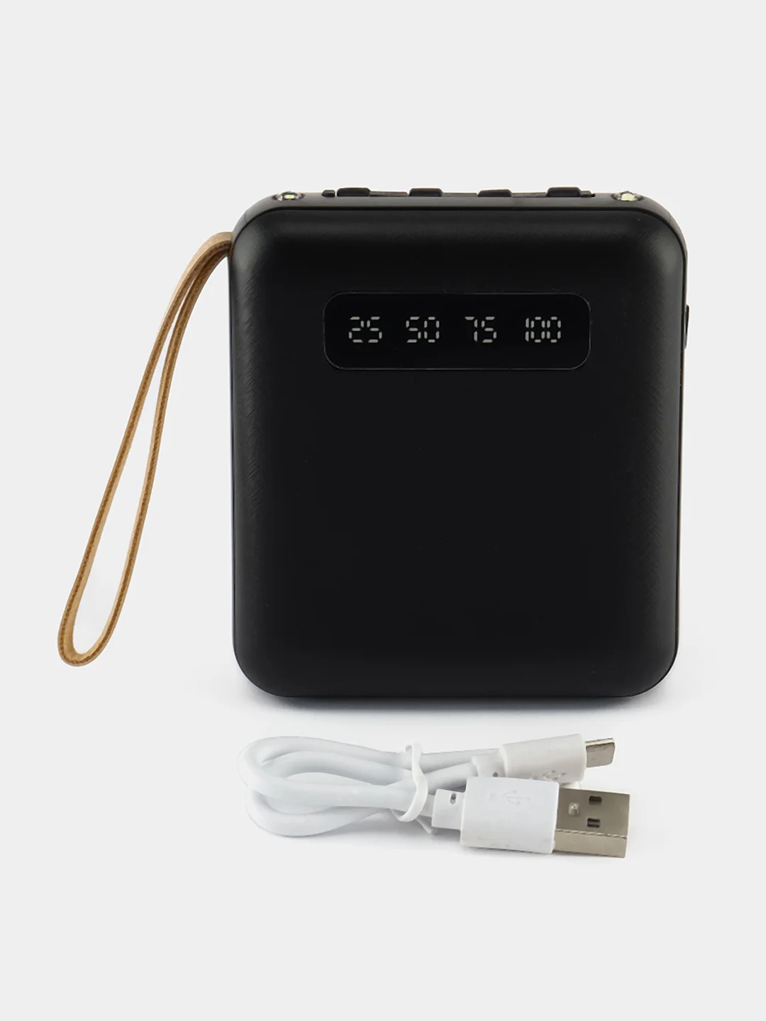 Угольный внешний аккумулятор с 4 встроенными кабелями, Lightning, Type-C, Power Bank, 10000 mAh
