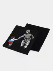 Черный шеврон нашивка на одежду "Солдат и мальчик", на липучке