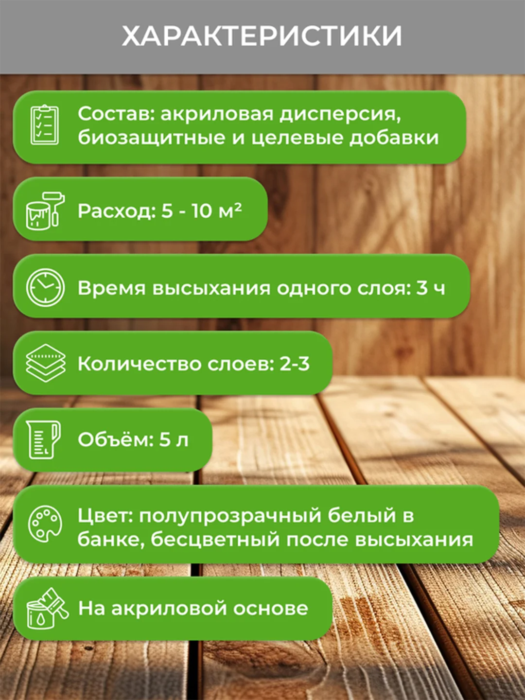 Лак для дерева Neomid, акриловый, полуматовый, 5 л