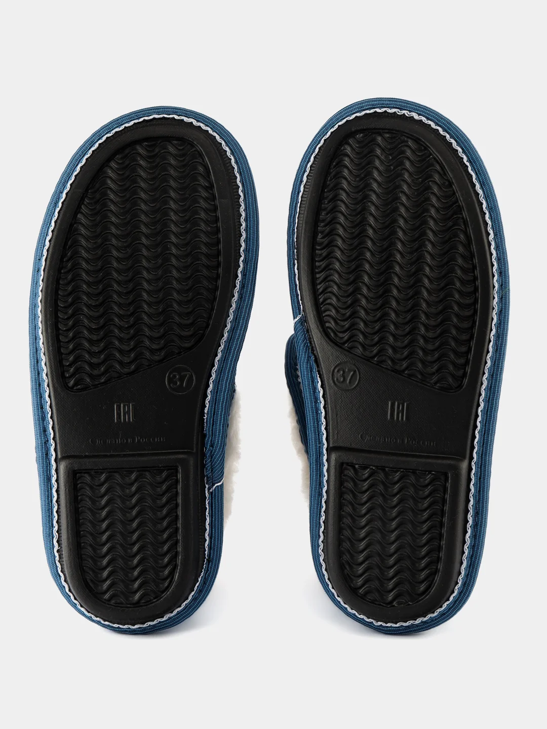 Голубой чуни-тапочки женские утепленные вязаные "Бабуши" от Soft Slippers