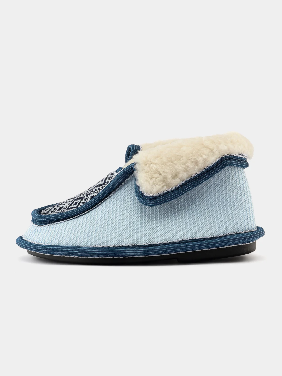 Голубой чуни-тапочки женские утепленные вязаные "Бабуши" от Soft Slippers