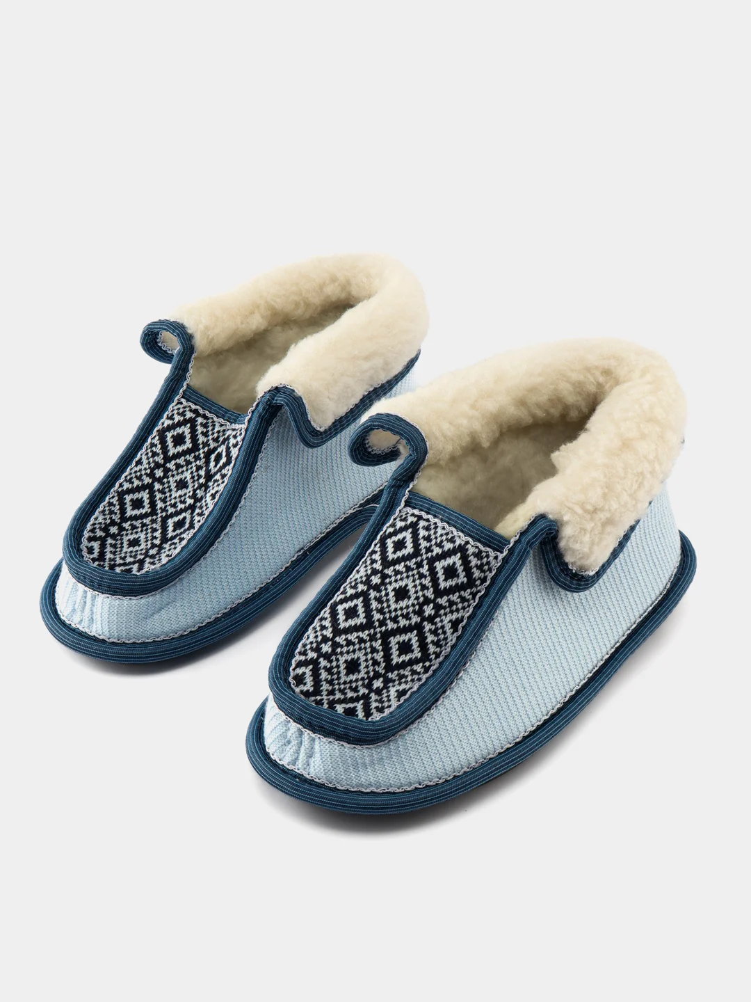Голубой чуни-тапочки женские утепленные вязаные "Бабуши" от Soft Slippers