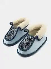 Голубой чуни-тапочки женские утепленные вязаные "Бабуши" от Soft Slippers
