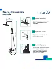 Душевая система с тропическим душем Milardo Rora, со смесителем, черный матовый