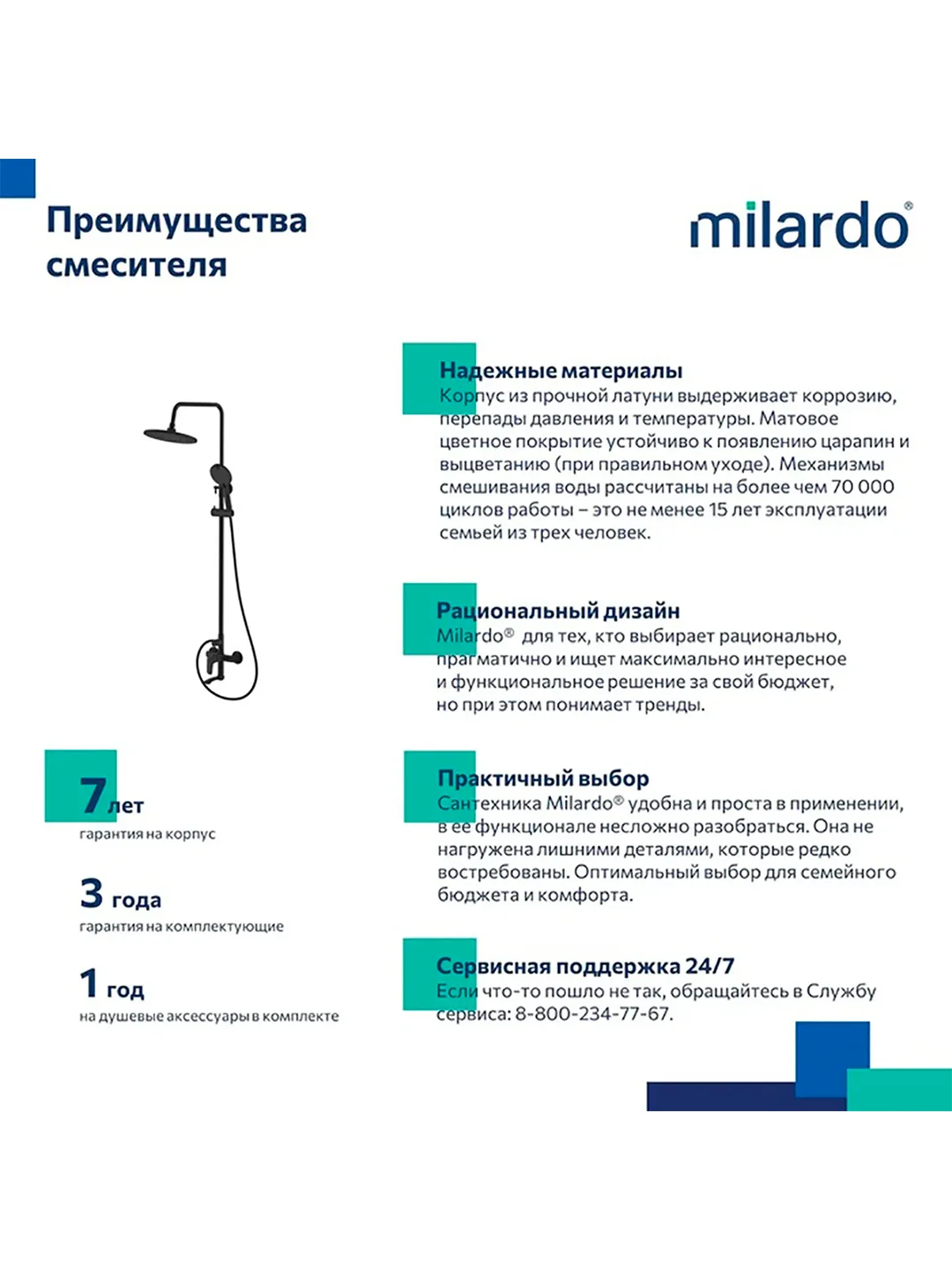 Душевая система с тропическим душем Milardo Rora, со смесителем, черный матовый